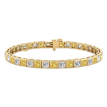 Bezel Set Princess Cut Natural Fancy Yellow & Natural Diamond Bracelet YG
