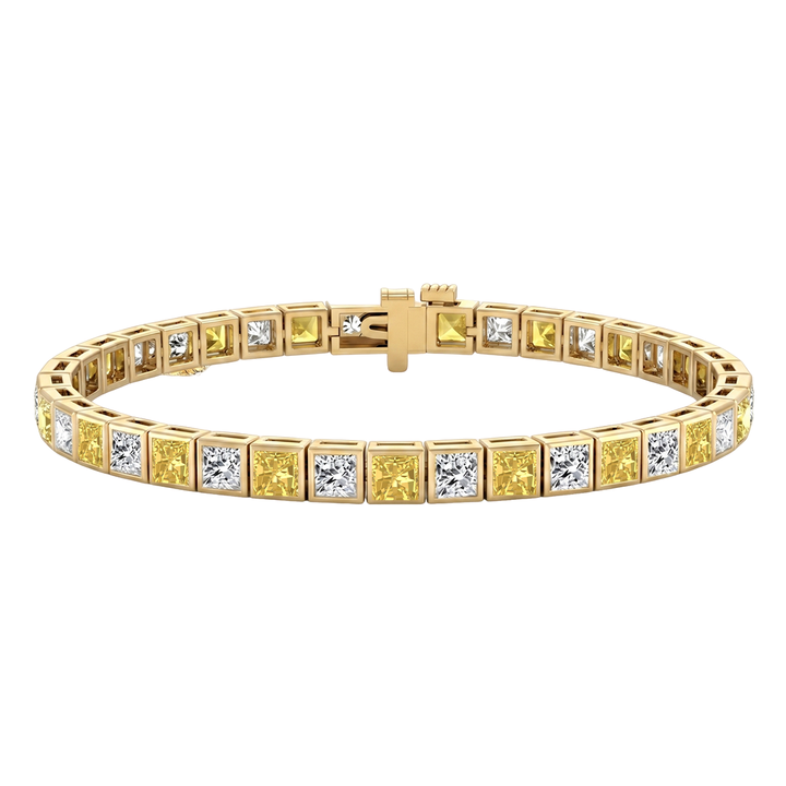 Bezel Set Princess Cut Natural Fancy Yellow & Natural Diamond Bracelet YG
