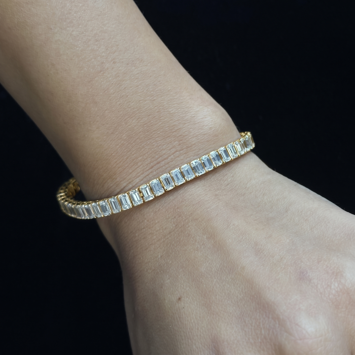 Emerald Cut Natural Diamond Tennis Bracelet 14K Solid Gold