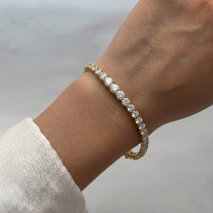 3-Prong Graduated Natural Diamond Tennis Bracelet 18K Solid Gold