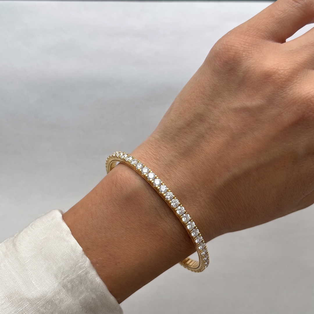 Flexible Natural Diamond Full Bangle in 14K Solid Gold