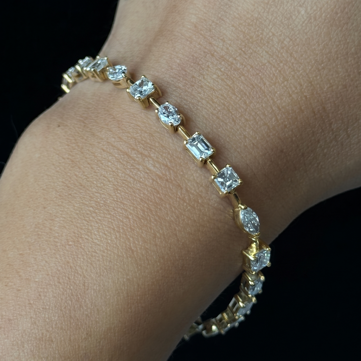 10.50CT T.W Multi Shape Natural Diamond Tennis Bracelet 14K Solid Gold