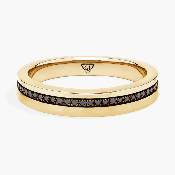 Men's Black Natural Diamond Pavé Edge Wedding Ring YG