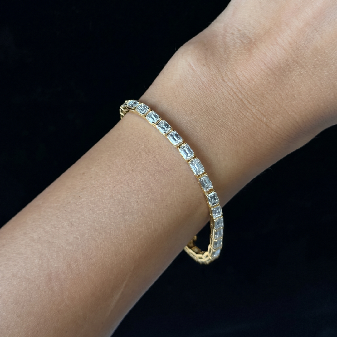 10.50CT T.W East To West Emerald Cut Natural Diamond Tennis Bracelet 14K Solid Gold