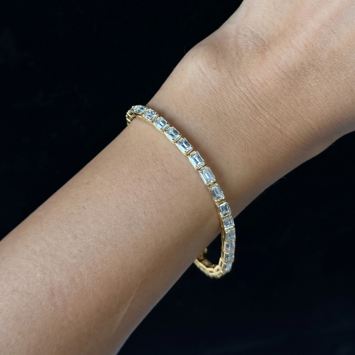 10.50CT T.W East To West Emerald Cut Natural Diamond Tennis Bracelet 14K Solid Gold