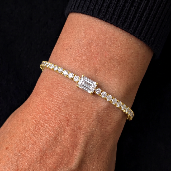 7 CT T.W Emerald Cut Single Stone Natural Diamond Tennis Bracelet 14K Solid Gold