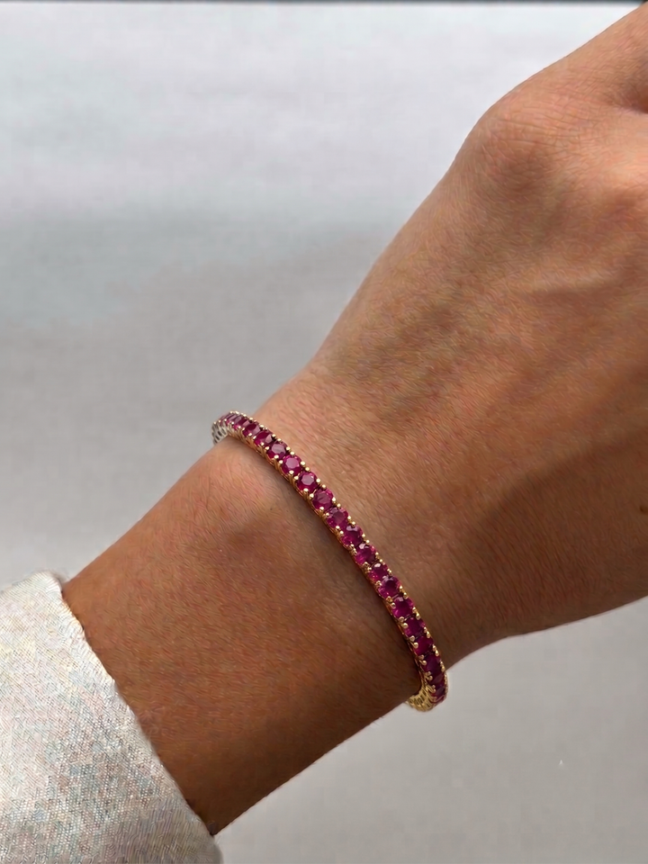 Natural Red Ruby Tennis Bracelet 18K Solid Gold