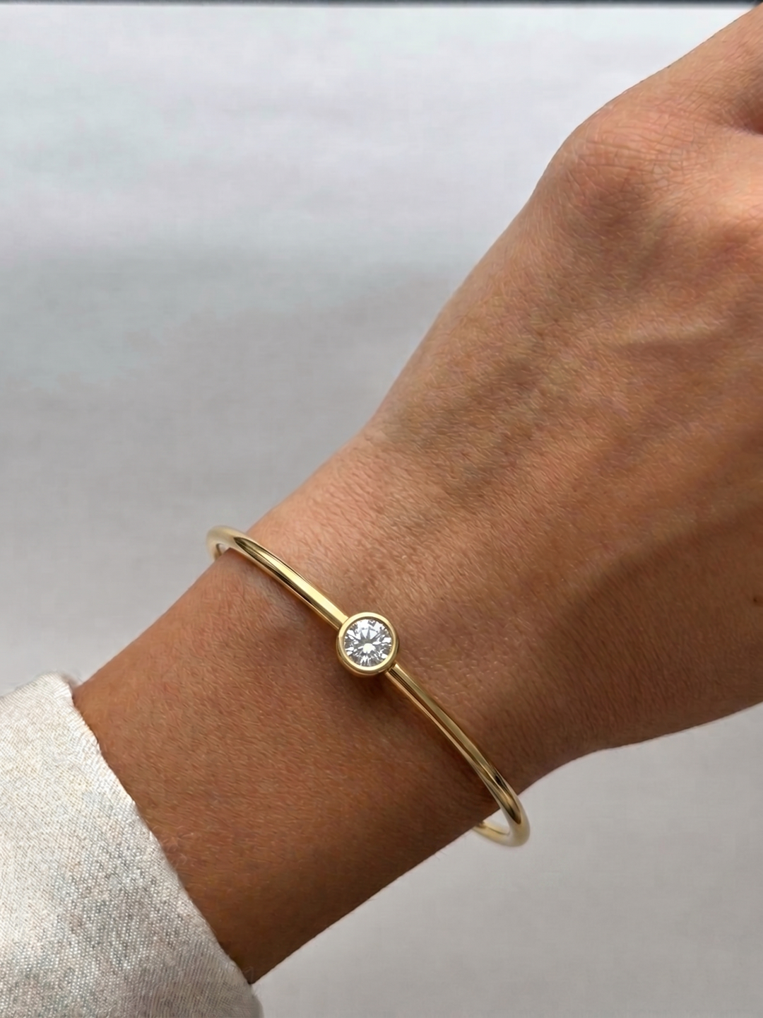 Ciella - Bezel Set Natural Diamond Solitaire Bangle