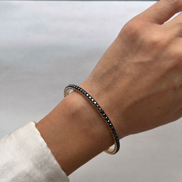 Flexible Natural Black Diamond Bangle in 14K Solid Gold