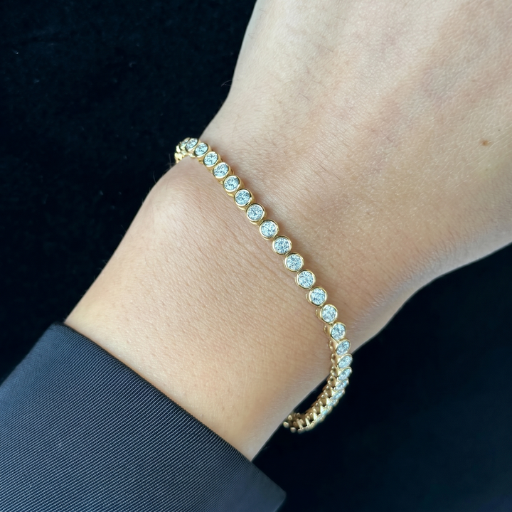 Bezel Set Natural Diamond Tennis Bracelet 14K Solid Gold