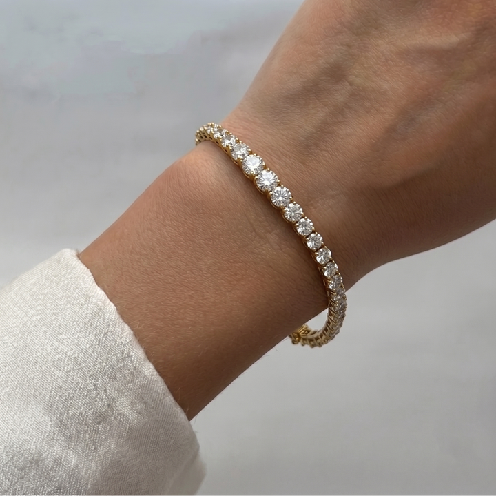 3-Prong Graduated Natural Diamond Tennis Bracelet 14K Solid Gold