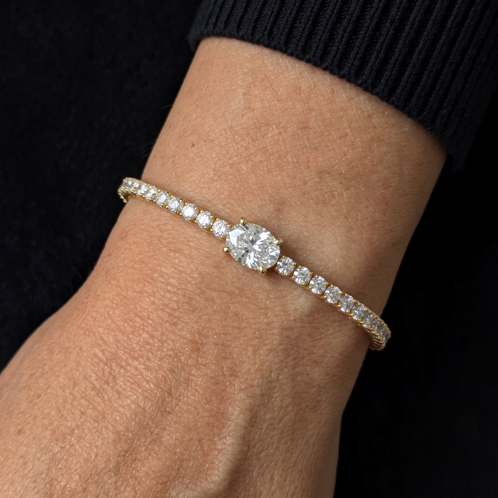 7CT T.W Oval Cut Center Stone Natural Diamond Tennis Bracelet 14K Solid Gold