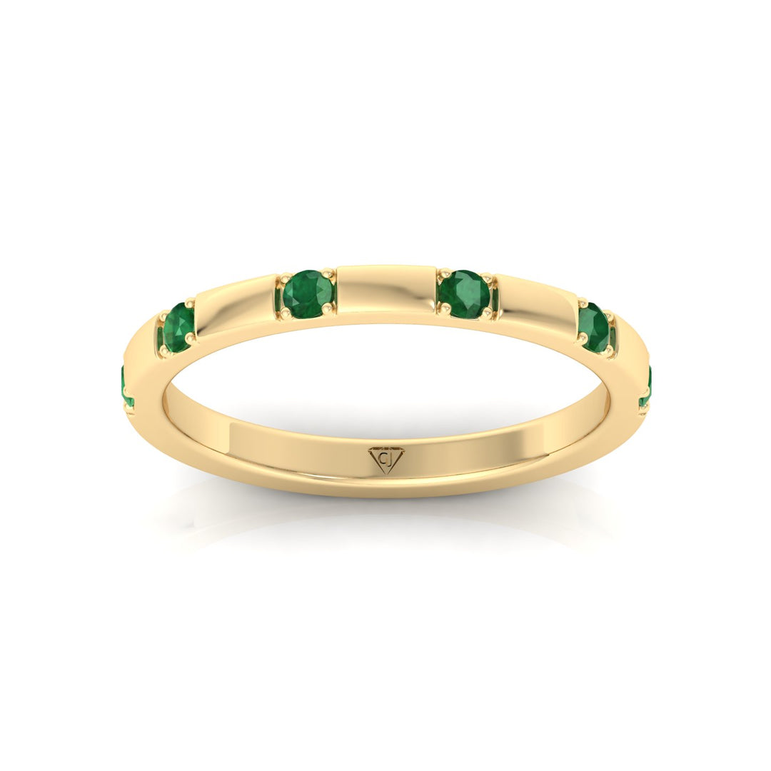 Natural Green Emerald Promise Band-0.65CT-18K-Yellow Gold
