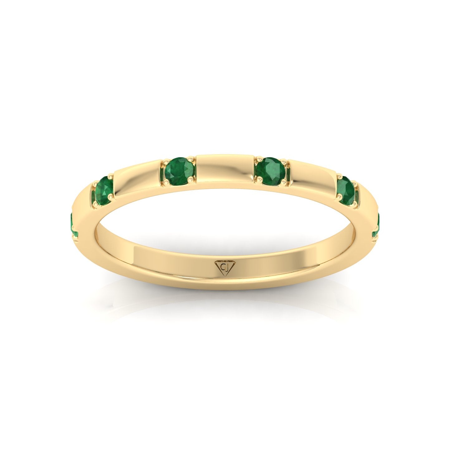 Natural Green Emerald Promise Band-0.65CT-18K-Yellow Gold