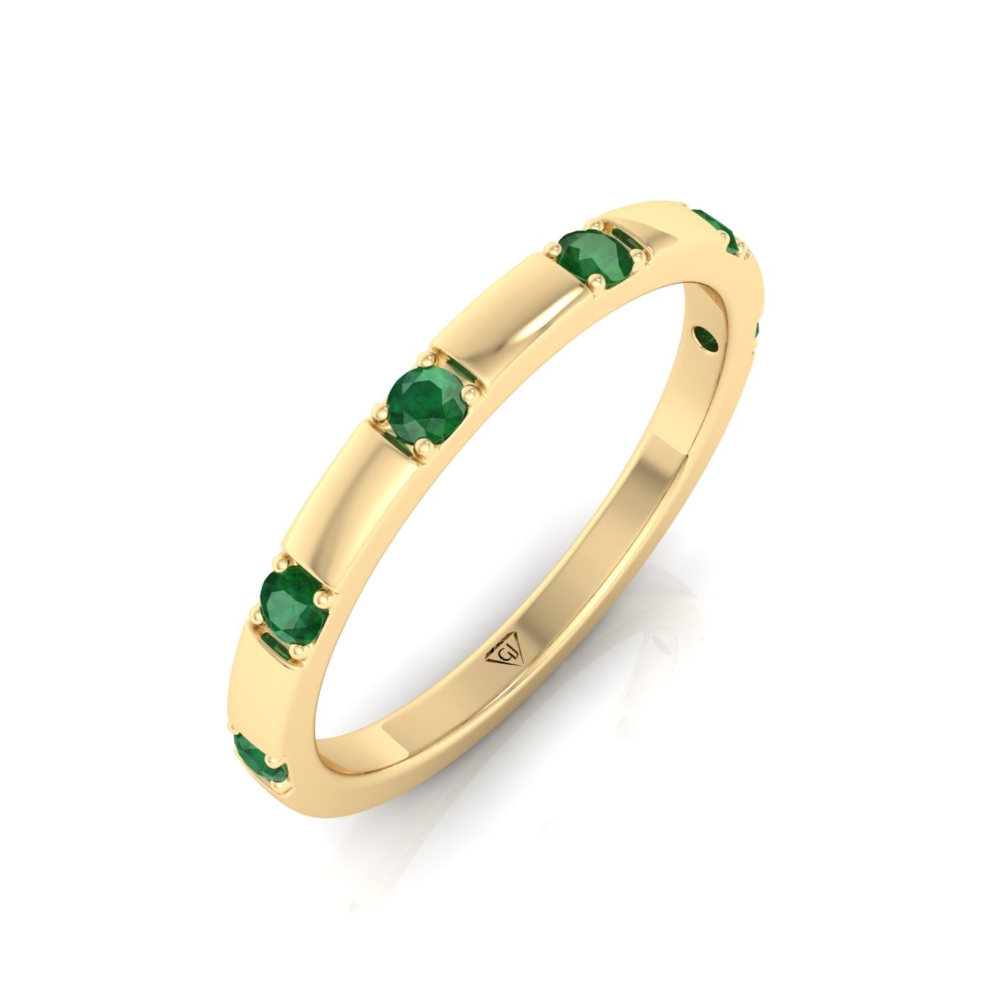 Natural Green Emerald Promise Band-0.65CT-14K-18K-Yellow Gold