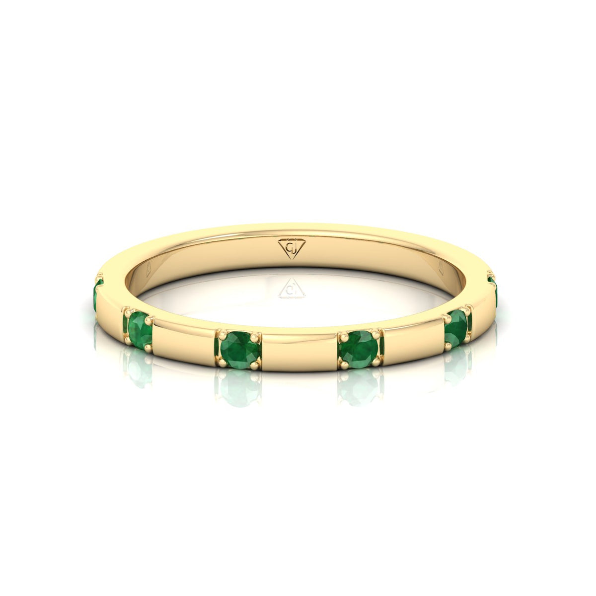 Natural Green Emerald Promise Band-Bar Setting-0.65CT-14K-18K-Yellow Gold