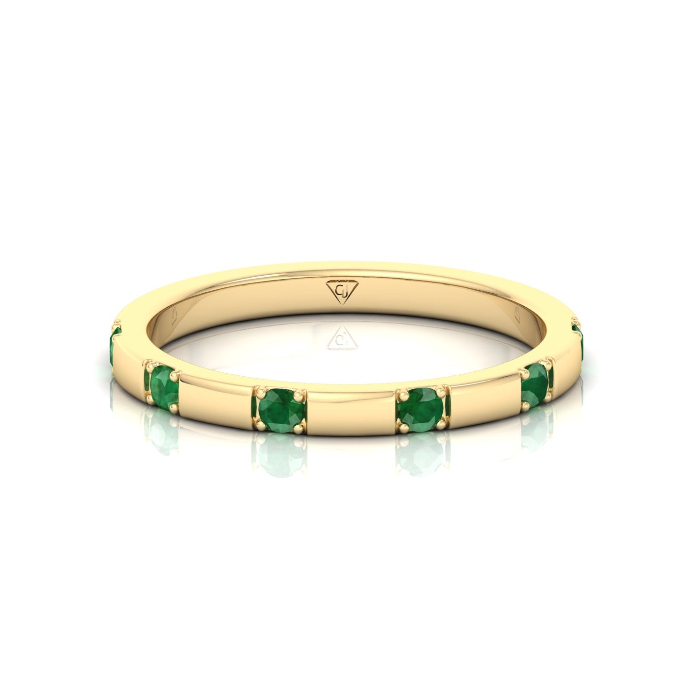 Natural Green Emerald Promise Band-Bar Setting-0.65CT-14K-18K-Yellow Gold