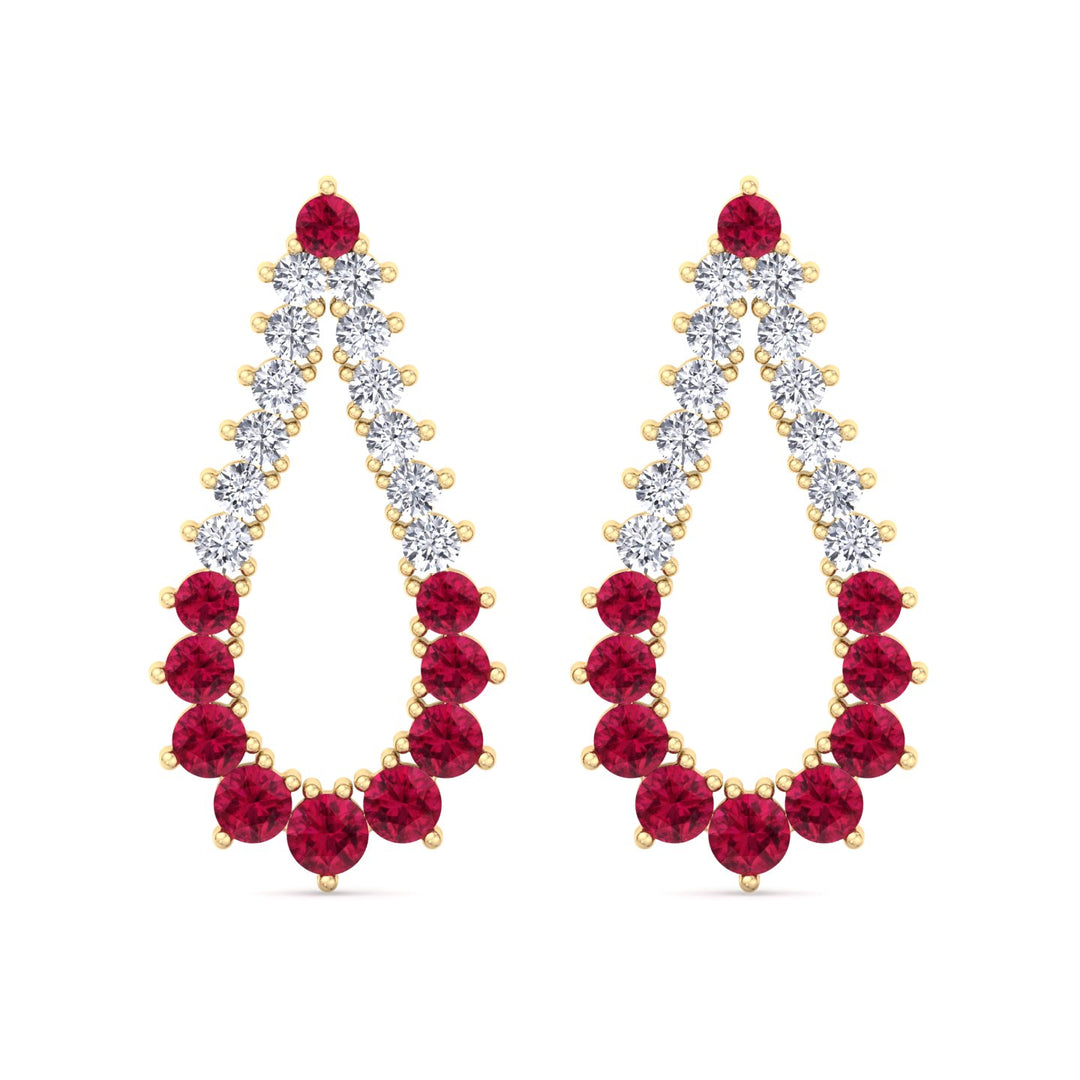 Natural Diamond & Red Ruby Teardrop Shape Fashion Earrings