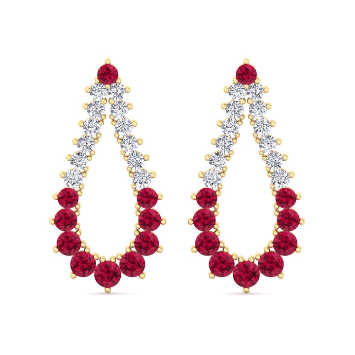 Natural Diamond & Red Ruby Teardrop Shape Fashion Earrings