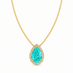 Pear Shape Halo Natural Paraiba Tourmaline Pendant Yellow Gold 18K