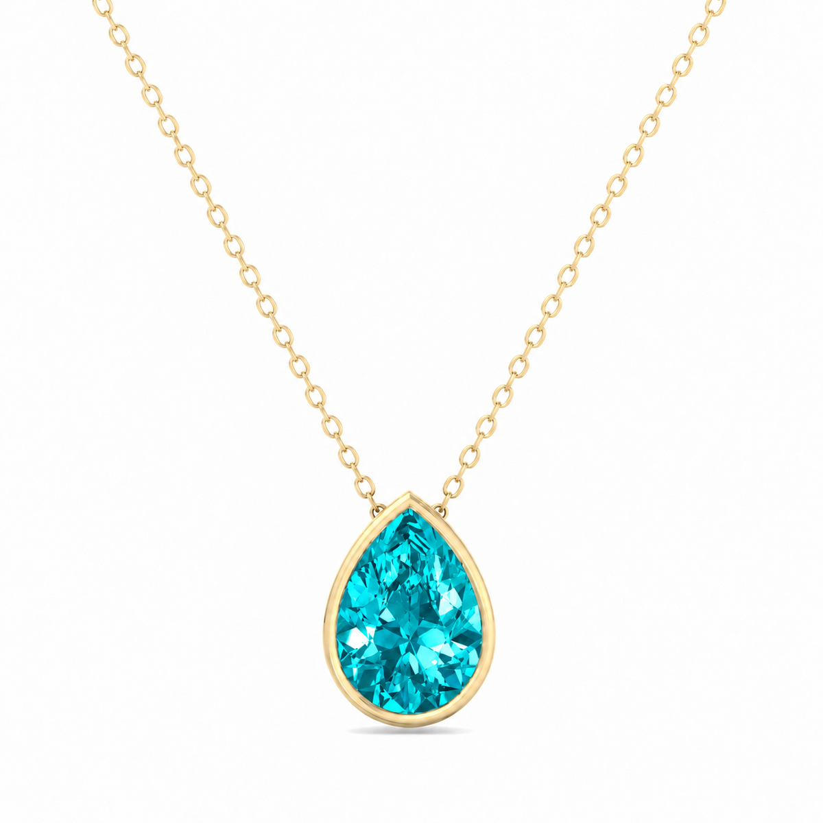 Pear Shape Bezel Set Natural Paraiba Tourmaline Pendant Yellow Gold 18K