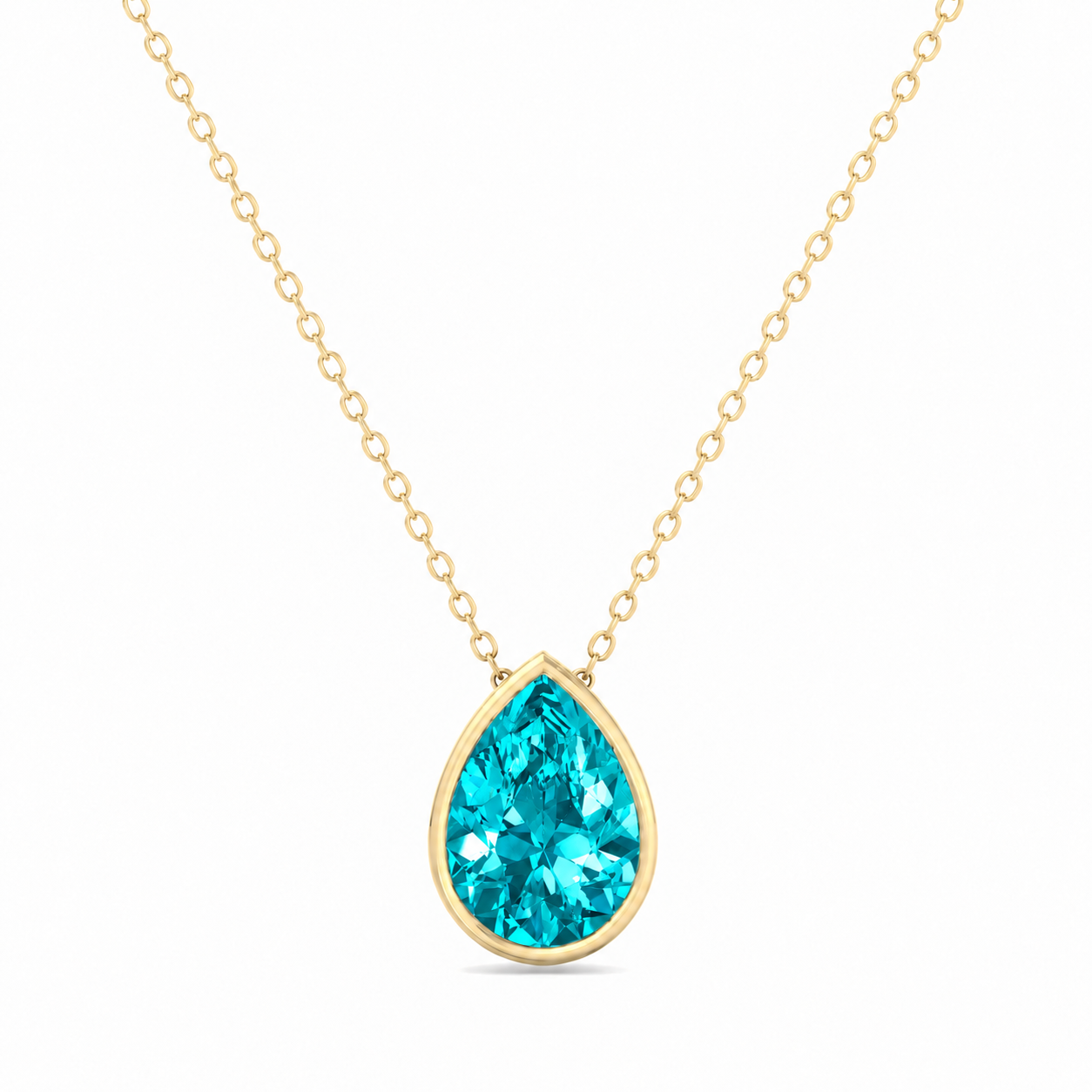 Pear Shape Bezel Set Natural Paraiba Tourmaline Pendant Yellow Gold 18K