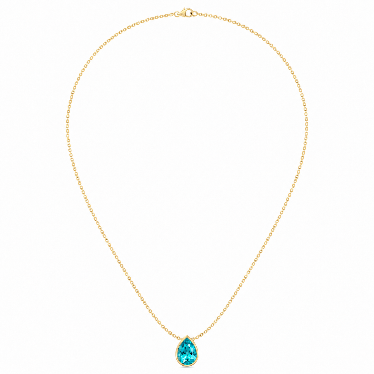 Pear Shape Bezel Set Natural Paraiba Tourmaline Pendant Yellow Gold 14K