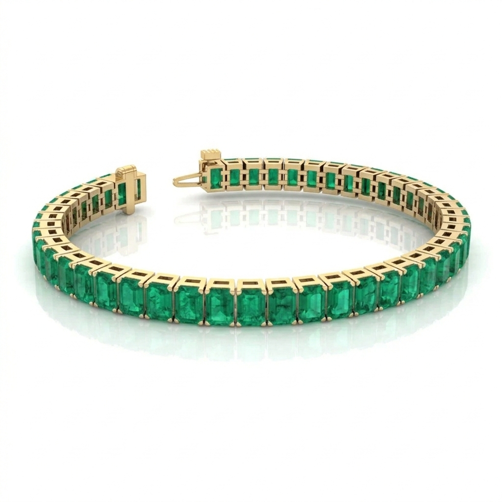 15CT Emerald Cut Natural Green Emerald Tennis Bracelet