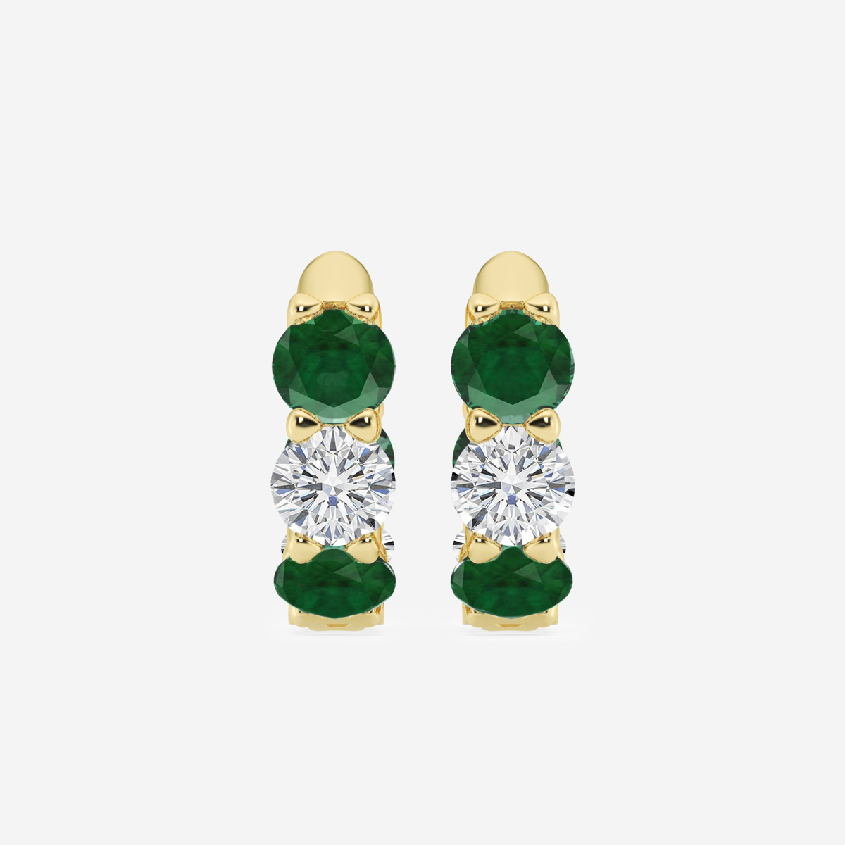 Yellow Gold Round Green Emerald Natural Diamond Earrings