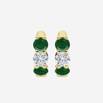 Yellow Gold Round Green Emerald Natural Diamond Earrings