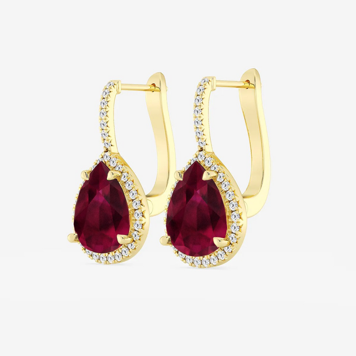 Red Pear Shape Natural Diamond Leverback Earrings