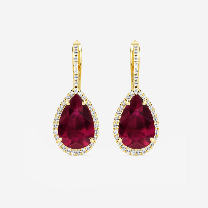 Red Pear Shape Natural Diamond Leverback Earrings