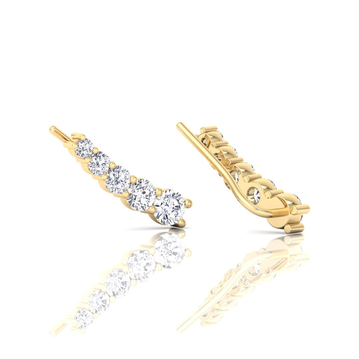 Graduated Round Shape Natural Diamond Cuff Earrings Yellow Gold