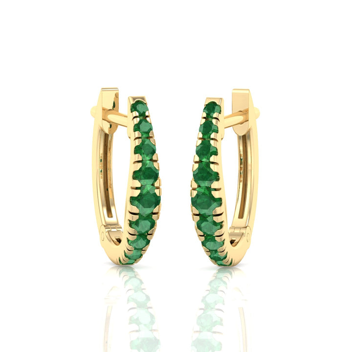 Natural Green Emerald Graduated Round Shape Huggie Hoop Earrings  YG 2
