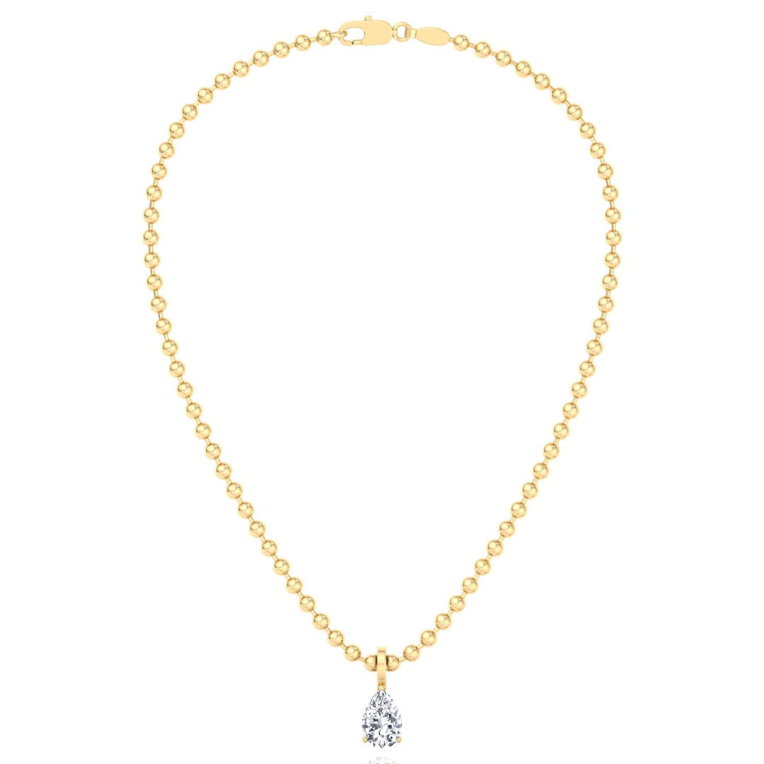 Natural Diamond Beaded Necklace with Pear Pendant