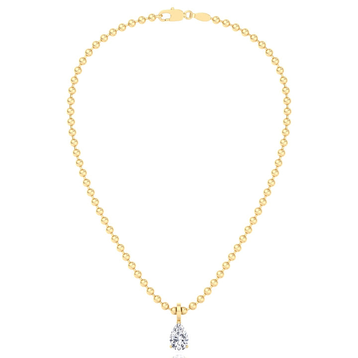 Natural Diamond Beaded Necklace with Pear Pendant