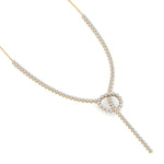 Crown Prong Knot Style Diamond Lariat Necklace Yellow Gold 14K 18K