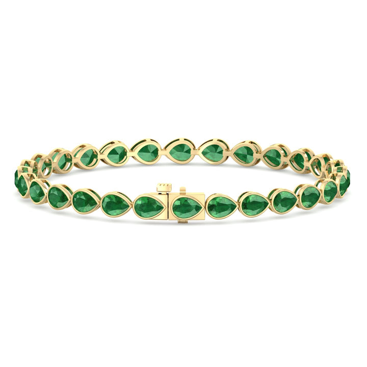 East West Pear Shape Natural Green Emerald Tennis Bracelet Yellow Gold 14K 18K