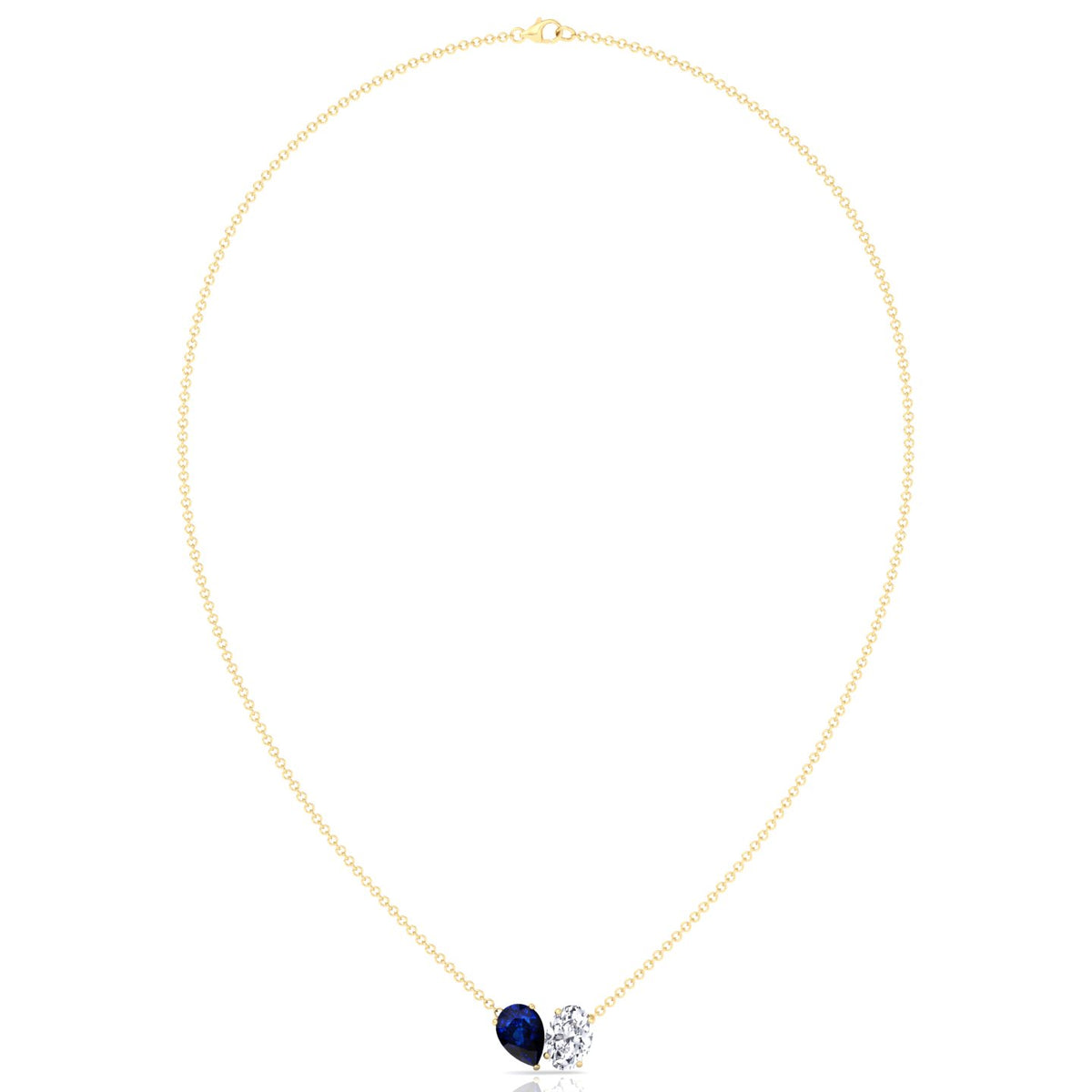 Natural Pear Shape Sapphire and Oval Diamond Pendant Yellow Gold 