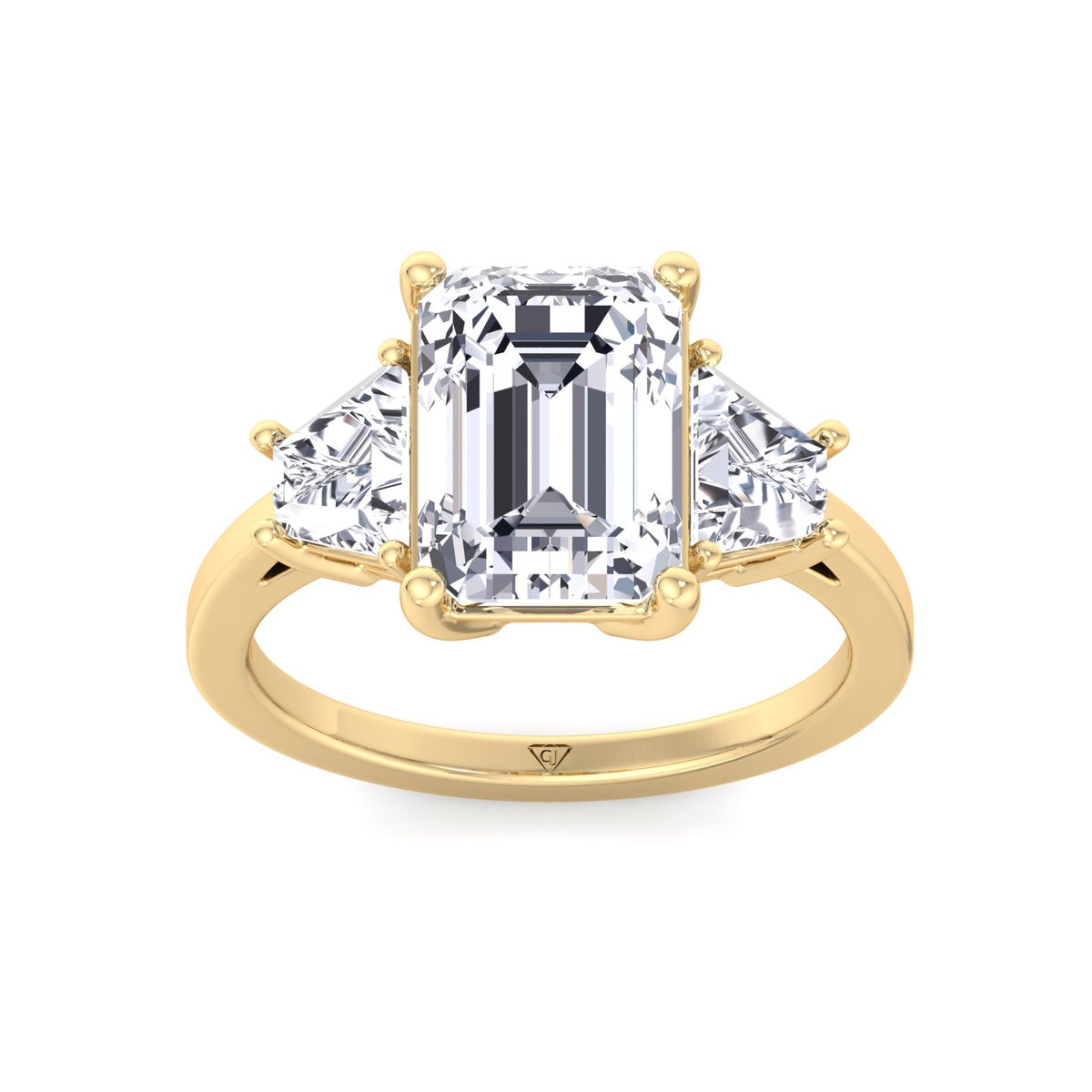 Paolina - 3 Stone Emerald & Trapezoid Diamond Engagement Ring - Gem Jewelers Co