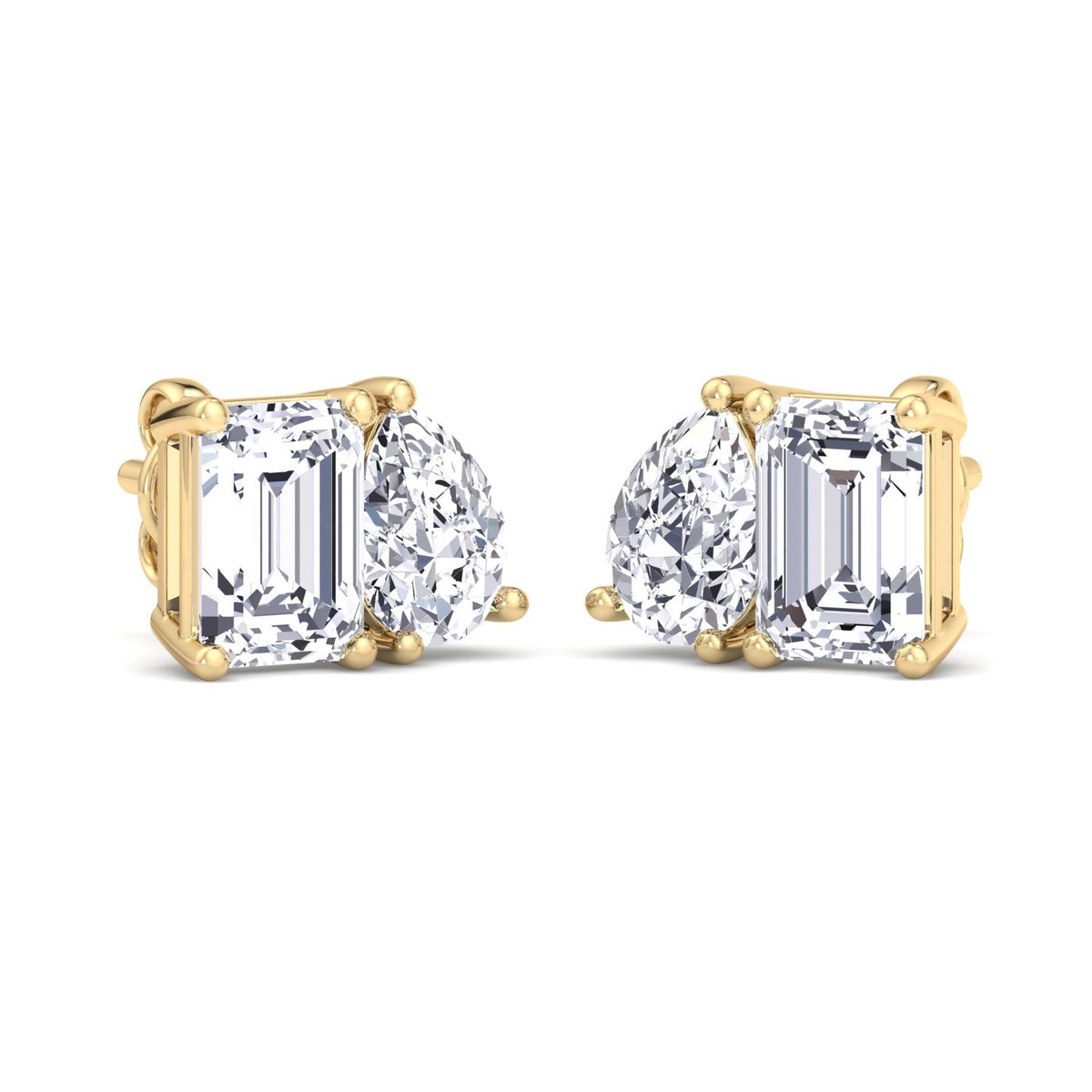 Emerald and Pear Shape Toi Et Moi Natural Diamond Studs yellow 