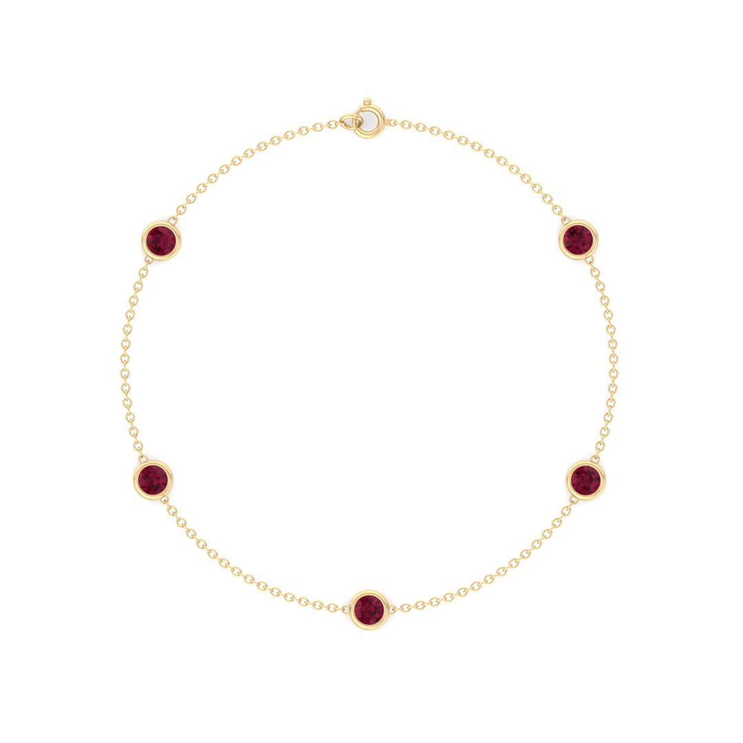 1.25CT Round Natural Red Rubies By The Yard Bracelet in Solid Gold