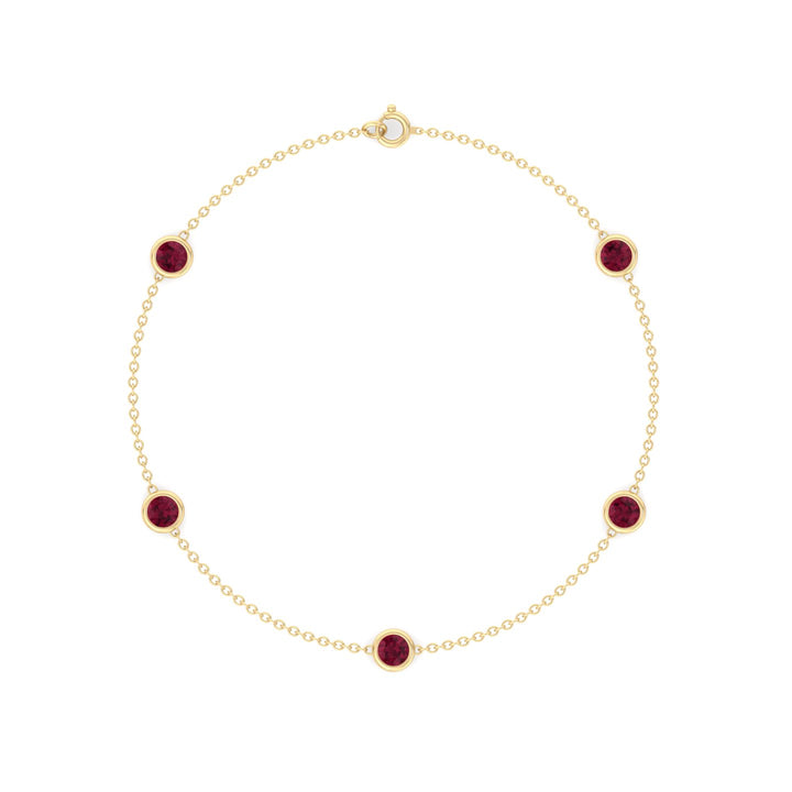 1.25CT Round Natural Red Rubies By The Yard Bracelet in Solid Gold