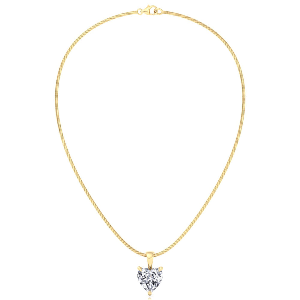 Heart Shape Natural Diamond Necklace Pendant on Luxe Omega Chain - 14K- Yellow Gold- 1CT- 2CT-- GJ