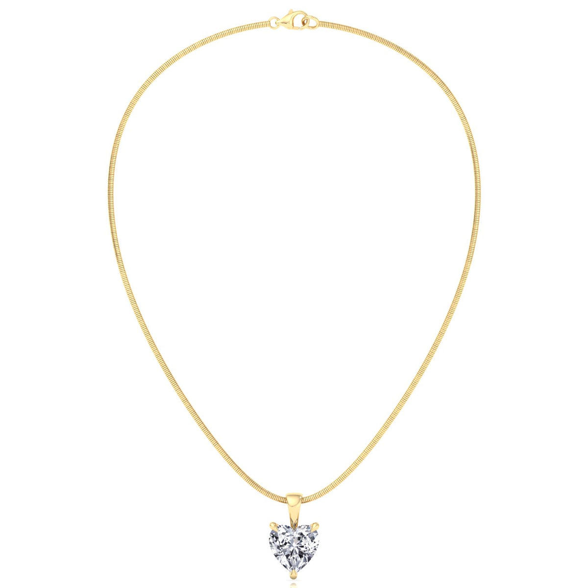 Heart Shape Natural Diamond Necklace Pendant on Luxe Omega Chain - 14K- Yellow Gold- 1CT- 2CT-- GJ