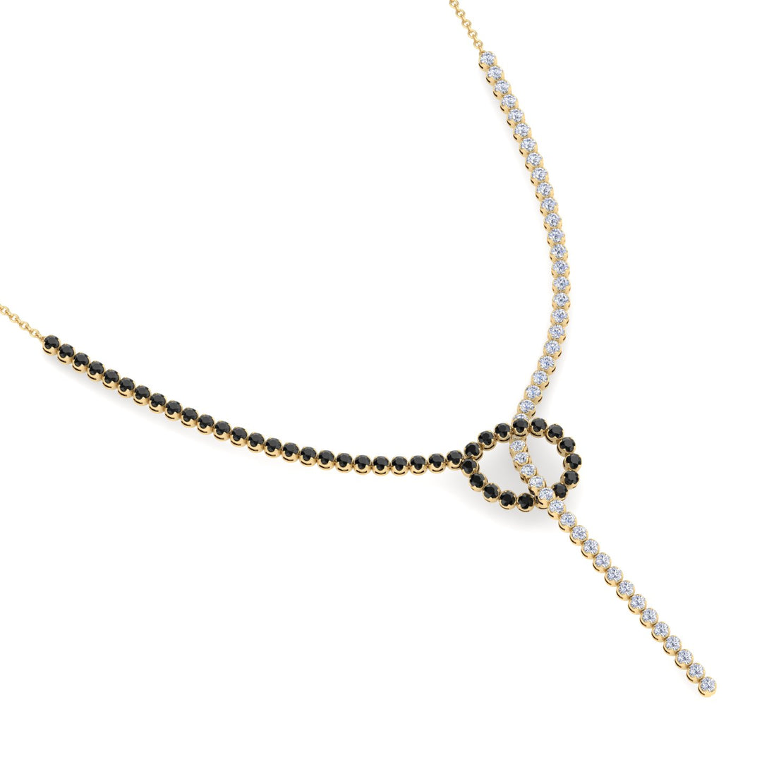 Black and White Natural Diamond Lariat Necklace Yellow Gold 14K 18K