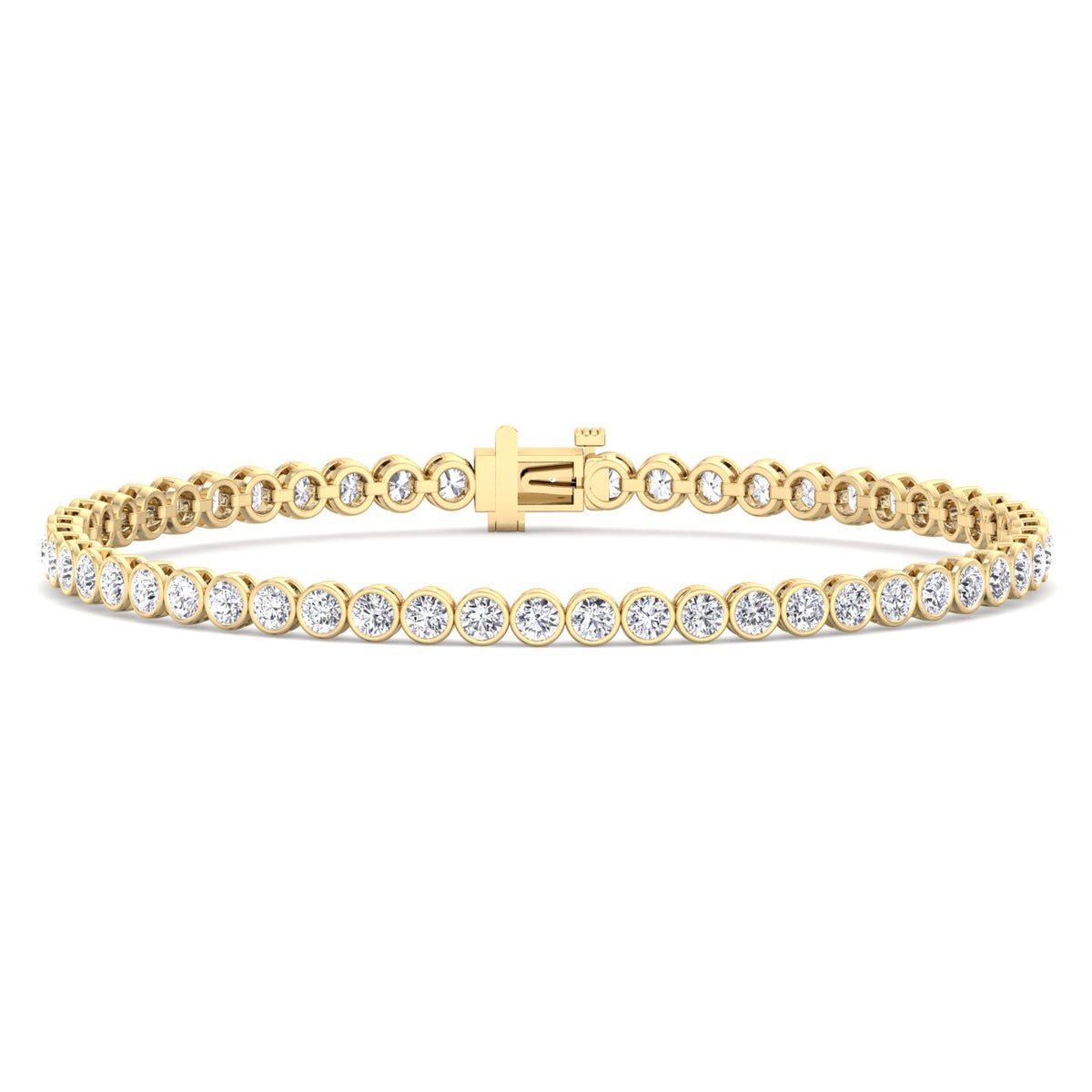 Bezel set natural diamond tennis bracelet 14K yellow gold