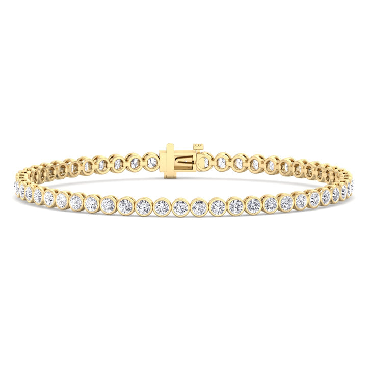 Bezel Set Natural Diamond Tennis Bracelet 14K Solid Gold