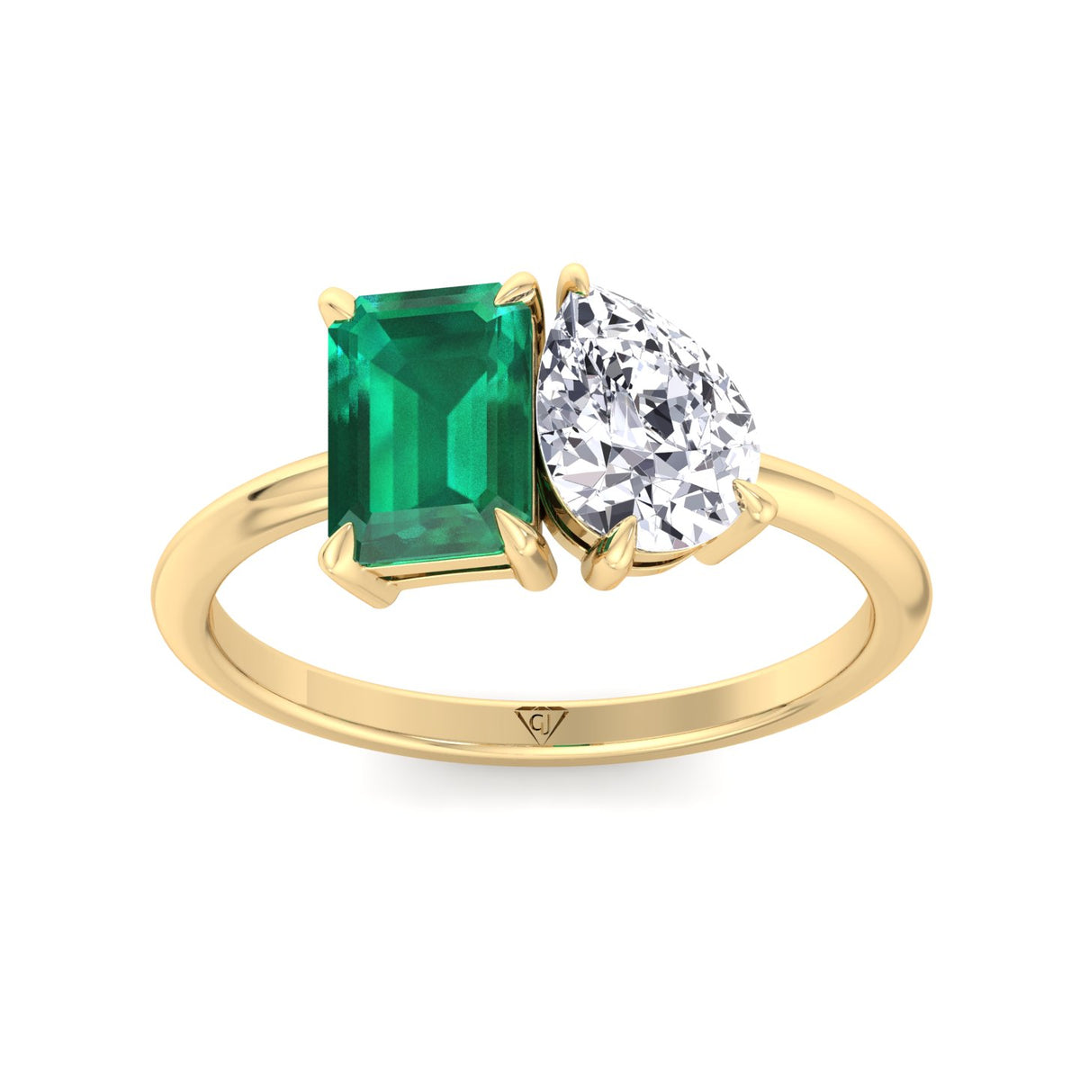 Demi - Toi et Moi Green Emerald & Pear Cut Diamond Engagement Ring - Gem Jewelers Co