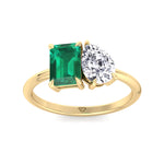 Demi - Toi et Moi Green Emerald & Pear Cut Diamond Engagement Ring - Gem Jewelers Co